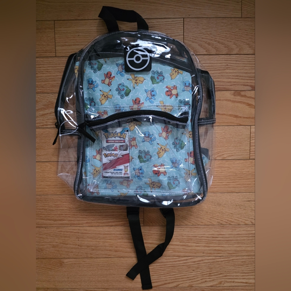 Pokemon Clear Backpack with Removable Pouch Plus Bonus Trading Card Fun Pack - Picture 5 of 15